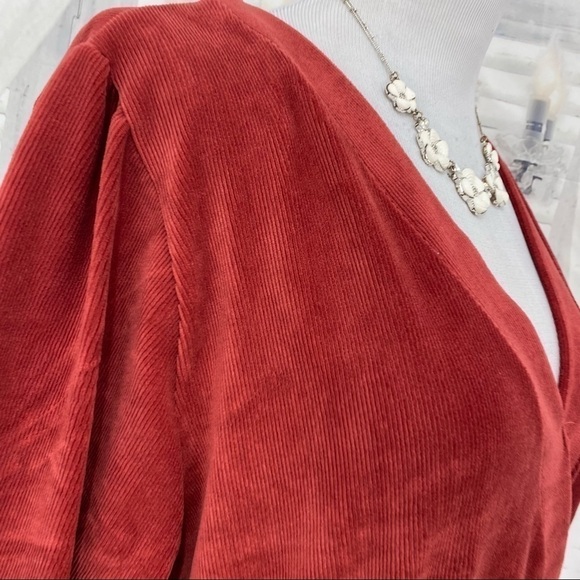 Moa Moa Plus Size 1X Red Corduroy Dress V Neck 3/4 Sleeve Pullover Fit & Flare - Picture 5 of 9